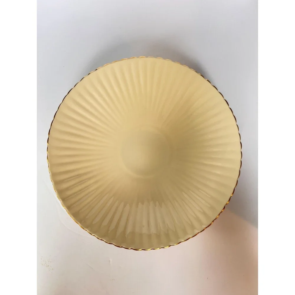 Vintage Lenox Ivory Porcelain Pedestal Centerpiece Bowl - 24K Gold Trim